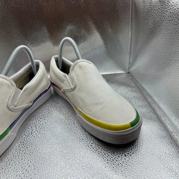 Size M6.5/W8 Vans Classic Slip On Rainbow Foxing True White Casual Shoes 500714 - Picture 4 of 10
